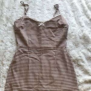 Cute brown gingham mini dress